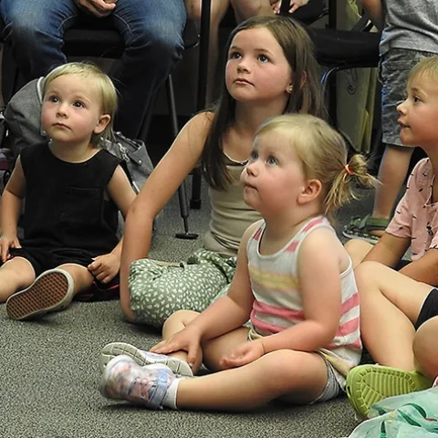 The Bohart Museum of Entomology
insect presentation fascinates these youngsters at the Vacaville Public Library. (Photo by Kathy Keatley Garvey)