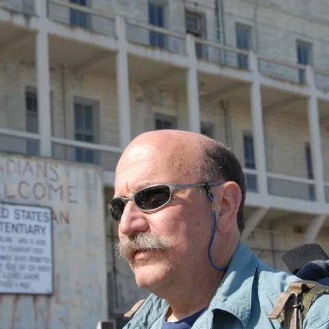 UC Davis forensic entomologist Robert Kimsey at Alcatraz where he has done insect research. (Photo by Kathy Keatley Garvey)