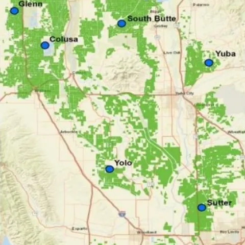 Map showing the nine locations of the variety trials throughout the north part of California