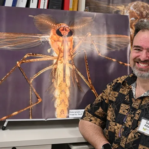 Medical entomologist-geneticist Geoffrey Attardo will present a May 15th seminar sponsored by the Center for Land-Based Learning, Woodland. (Photo by Kathy Keatley Garvey)