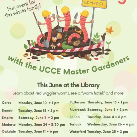 6/1 Sat 2:00 pm Empire
6/4 Tues 6:00 pm Salida
6/8 Sat 2:00 pm Riverbank
6/10 Mon 1:00 pm Ceres
6/11 Tues6:00 pm Oakdale
6/13 Thur 1:00 pm Patterson
6/18 Tues 2:00 pm Denair
6/24 Mon 5:30 pm Modesto
6/25 Tues 2:00 pm Waterford
6/26 Wed 6:00 pm Turlock