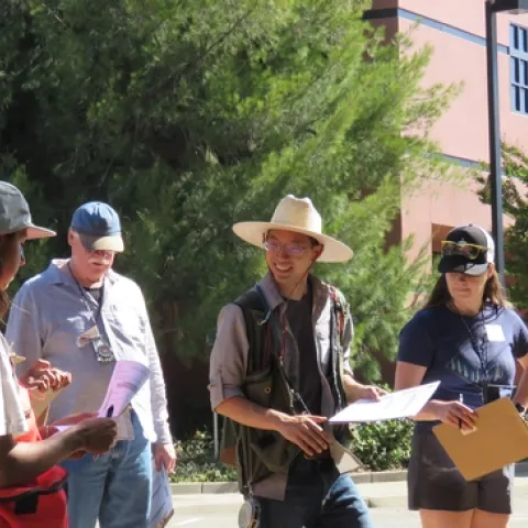 Forestry Advisor Rick Satomi leads participants in a forest orienteering class at CA Tree School- El Dorado. Credit: G.Dean