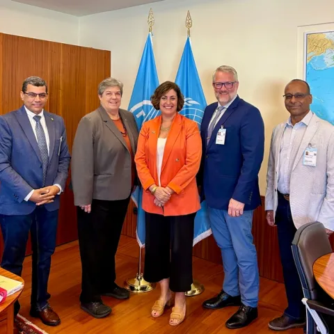 From left, Atef Swelam, Glenda Humiston, UN-FAO Deputy Director-General Beth Bechdol, Brent Hales and Ashraf El-kereamy. The UC ANR leaders and the former Indiana farmer discussed potential collaborations.