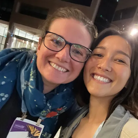 At the Entomological Society of America meeting, doctoral candidate Mia Lippey (right) takes a selfie with Bodil Cass, former postdoctoral scholar in the lab of UC Davis distinguished emeritus professor Jay Rosenheim. Lippey won a coveted President's Prize for her presentation, "A Big Data Approach to Characterizing Impacts of Climate Warming on Agricultural Arthropod Populations."
