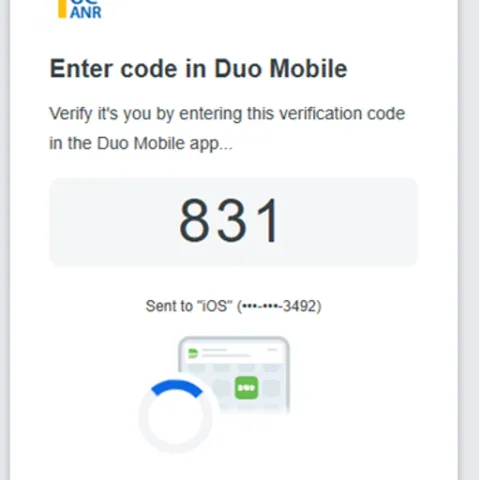 Fig. 2 – Verified Push Code prompt after entering your username and password.Duo Mobile.