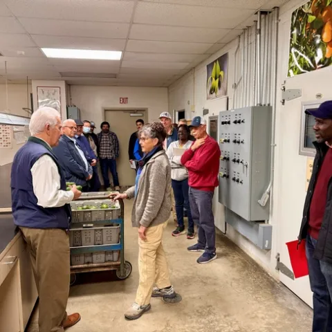 Rep. Jim Costa, left, listened as Mary Lu Arpaia talked about her research on postharvest handling and oil extraction from different avocado varieties grown at Lindcove REC and South Coast REC.