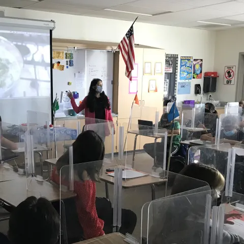 Sixth graders learn healthy cooking skills from Daisy Valdez, CalFresh Healthy Living, UCCE Riverside County educator