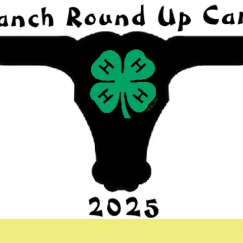 Black silhouette of a bull skull with a green 4-H clover in the center 