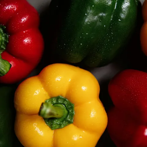 Yellow, green and red bell peppers