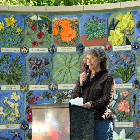 Diane Ullman speaking at dedication of Nature's Gallery. (Photo by Kathy Keatley Garvey)