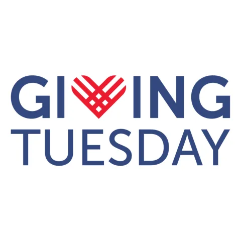 Text saying "Giving Tuesday" in blue with the v replaced with a red heart