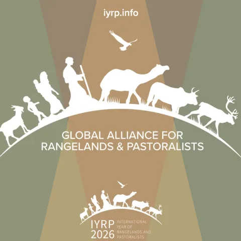 International Year of Rangelands and Pastoralist Logo featuring herding people with domestic and wildlife