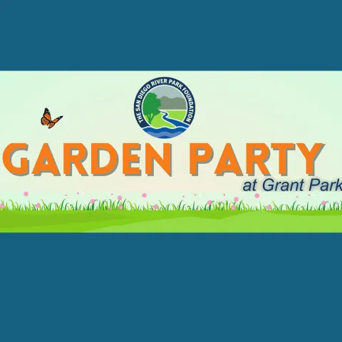 Graphic with logo and words "Garden Party at Grant Park"