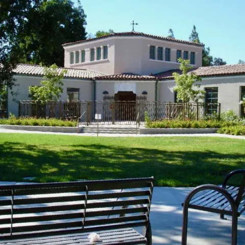 Visalia Branch Library Historical Section with benches in foreground
