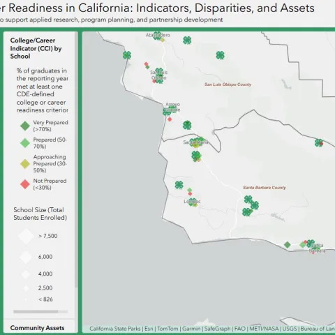 Screenshot of the interactive ARCGIS map on college and career readiness.