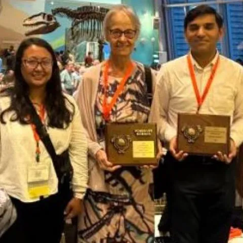 The Shahid Siddique lab swept the spotlight at the Society of Nematologists' meeting in Baltimore. From left are graduate student Alison Snyder; doctoral student Ching-Jung Li; Pallavi Shakya, who just received her doctorate; UC Davis Professor Emerita Valerie Williamson, recipient of the Honorary Member award; Professor Shahid Siddique, Excellence in Teaching Award; doctoral candidate Alison Blundell, and postdoctoral researcher Dadong Dai.