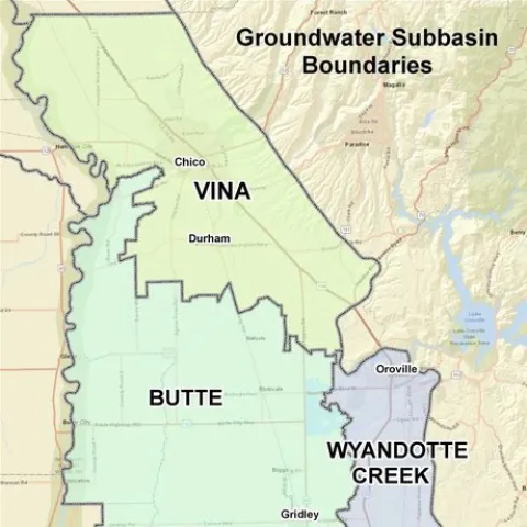 Groundwater subbasin boundaries. Butte County
