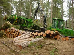 Slash bundler processing biomass after thinning, Sefton Coast, UK