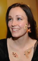 UC Davis graduate student Danielle Wishon in a maggot theme. (Photo by Kathy Keatley Garvey)