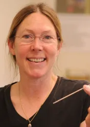 Bee breeder-geneticist Susan Cobey in the Harry H. Laidlaw Jr. Honey Bee Research Facility. (Photo by Kathy Keatley Garvey)