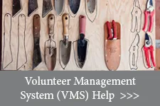Volunteer management System (VMS) Help, with photo of tools hanging on a board