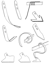 A few of the knives, sweeps, spikes and harrows created for weeding crops. (Drawing credit: Calif. Weed Science Society)