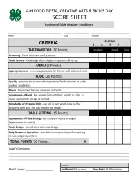 Food Fiesta Traditional Table Display - Food Entry Score Sheets