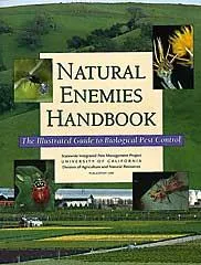 Cover of the "Natural Enemies Handbook," featuring a landscape background and images of insects and flowers, with the title and subtitle highlighted.