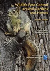 Book cover featuring a close-up of a squirrel on a tree branch, with the title "Wildlife Pest Control around Gardens and Homes" in yellow text.