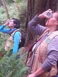 FIT participants learn how to use a clinometer to measure tree height.