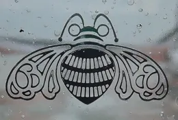 The pollinator (bee logo) on the Patrón bottle.