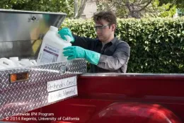 The correct way to store a pesticide during transport is in a separate, lockable storage area dedicated for pesticides only.