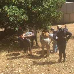 Assuming the official naturalist stance as we look under our coverboards to find skinks, wind scorpions and Western fence lizards!
