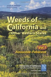 Book cover titled "Weeds of California and Other Western States," featuring a field of yellow flowers with rolling hills in the background under a blue sky. Authors are Joseph M. DiTomaso and Evelyn A. Healy.