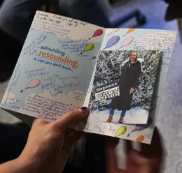 Jessica Gillung's farewell card. (Photo by Kathy Keatley Garvey)