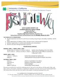 Glenn County 4-H Fashion Revue & Quilt Show Event Information 2019