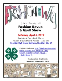 Glenn County 4-H Fashion Revue Event Flyer 2019