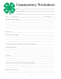 Glenn County 4-H Fashion Revue Commentary Worksheet 2019