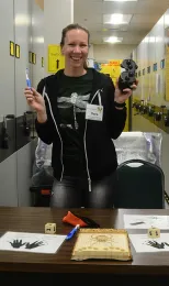 Postdoctoral fellow Vera Opatova of the Jason Bond lab, invites folks to learn about spider sensory. (Photo by Kathy Keatley Garvey)