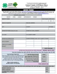 Glenn County 4-H Horse Show Entry Form 2019