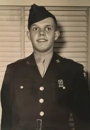 Robbin Thorp in summer ROTC training in 1957 at Fort Benning, GA, while he was studying for his master's degree at the University of Michigan. (Photo courtesy of daughter Kelly McKee)