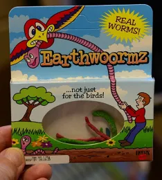 A package of multicolored earthworms. (Photo by Kathy Keatley Garvey)