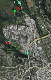 The mobile app SODmap shows trees that have been sampled. The red pins indicate the tree tested positive for SOD.