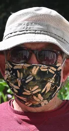 Dragonflies take center stage on this face mask, made by Teresa Hickman. (Photo by Kathy Keatley Garvey)