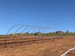 Construction of a rainout structure for the climate change plots. April 2020