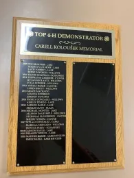 Presentation Carell Kolousek Memorial Plaque for Top 4-H Demonstrator