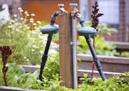 Irrigation Timer in Raiser Planter Bed