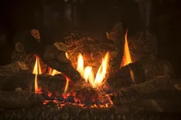 Fire in a fireplace.