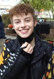 Gwen Erdosh dressed as a monarch at the Bohart Museum of Entomology's Halloween party and 75th anniversary celebration. (Photo by Kathy Keatley Garvey)