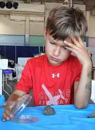 Budding scientist Brandon DegGroot, 6, loves spiders, insects and snakes. (Photo by Kathy Keatley Garvey)